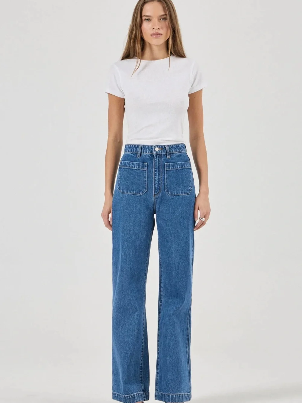 ROLLAS High-Rise Straight Leg Women's Jeans in Medium Blue